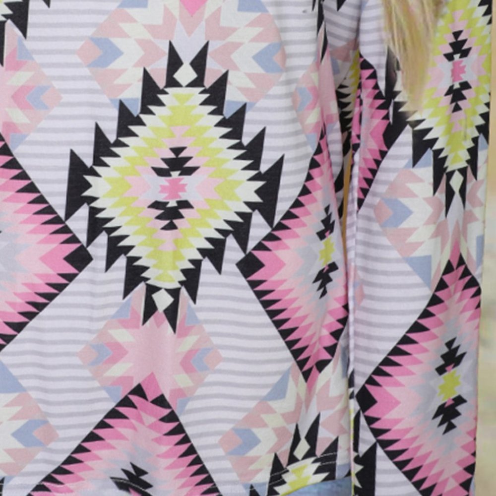 V Neck Striped Aztec Print Twisted Long Sleeve Top - Picture 4 of 5